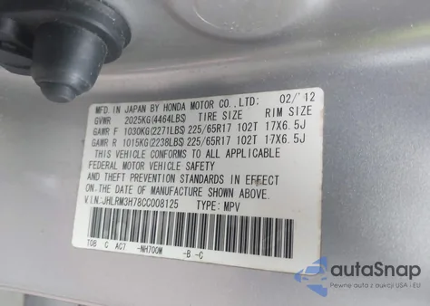 2012 Honda Cr-V Ex-L из США, поврежденный, VIN JHLRM3H78CC008125